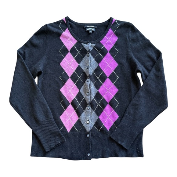 Apt. 9 Cashmere Argyle Cardigan Sweater Size L - Picture 1 of 3